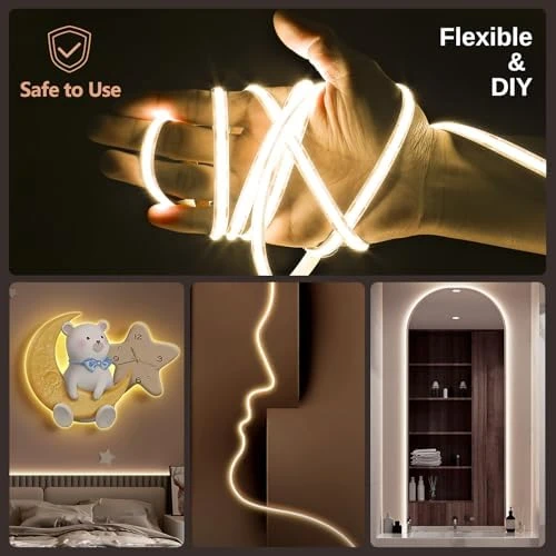 COB LED Strip Light White, 33ft Dimmable 2700K-6500K High Density 24V Flexible LED Tape Light with Remote and APP... — LED Strip Lights, Wefomey