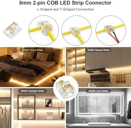 COB LED Strip Light White, 33ft Dimmable 2700K-6500K High Density 24V Flexible LED Tape Light with Remote and APP... — LED Strip Lights, Wefomey