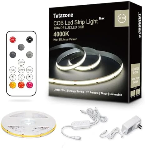 COB Led Strip Lights Max with RF Remote, 16.4ft 3000K CRI93+ Dimmable Ultra Bright Warm White — LED Strip Lights, Tatazone