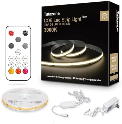 COB Led Strip Lights Max with RF Remote, 16.4ft 3000K CRI93+ Dimmable Ultra Bright Warm White — LED Strip Lights, Tatazone