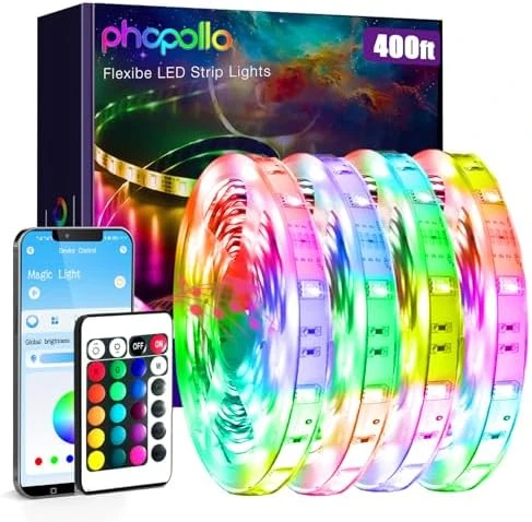 LED Lights for Bedroom 200ft, Music Sync Color Changing, Smart App Control with Remote — LED Strip Lights, phopollo