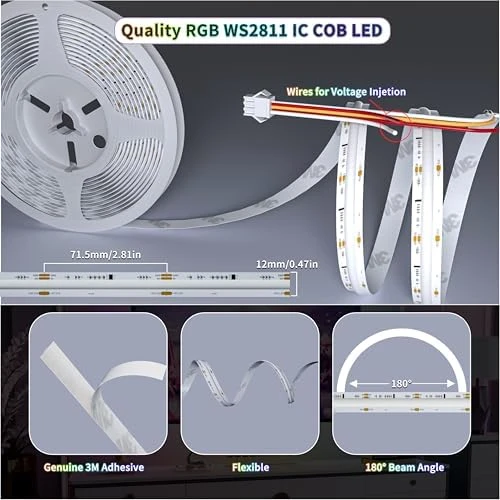 RGB Smart IC COB LED Strip Light 18ft — LED Strip Lights, Gingsow