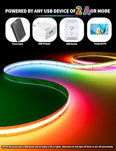 RGB Smart IC COB LED Strip Light USB 5V 6.56ft/2m — LED Strip Lights, PAUTIX