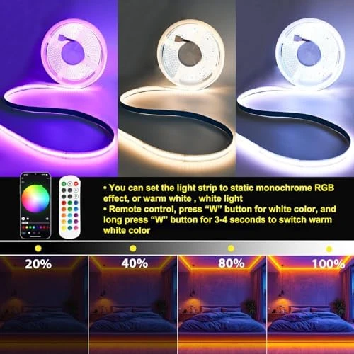 RGBW COB LED Strip Light 32.8 FT — LED Strip Lights, Sumaote