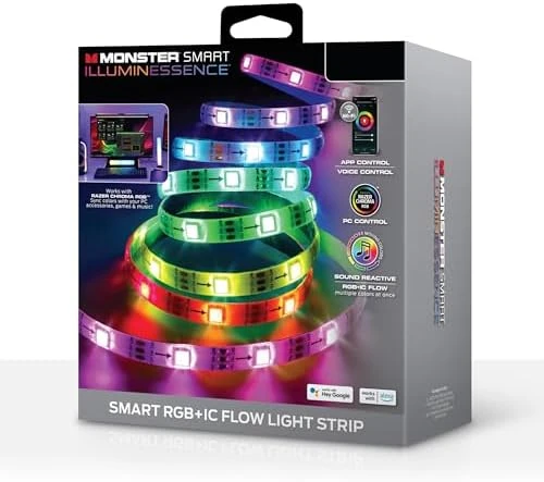 Smart 100 Foot RGB+IC LED Strip Lights, Sound Reactive Strip Lights for Bedroom, App & Voice Control — LED Strip Lights, MONSTER