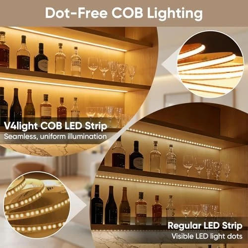 Smart COB LED Strip Lights 16.4ft 24V, Tunable White 2700K–6500K Dot-Free Lighting — LED Strip Lights, V4light
