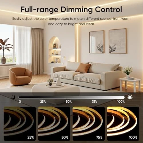 Smart COB LED Strip Lights 16.4ft 24V, Tunable White 2700K–6500K Dot-Free Lighting — LED Strip Lights, V4light