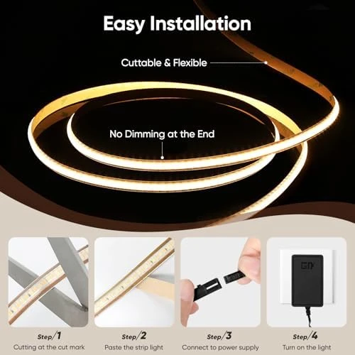 Smart COB LED Strip Lights 16.4ft 24V, Tunable White 2700K–6500K Dot-Free Lighting — LED Strip Lights, V4light
