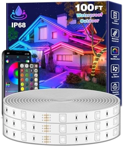 100Ft Outdoor Waterproof LED Strip Lights, Music Sync RGB — LED Strip Lights, FBZ