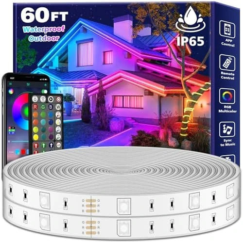 100Ft Outdoor Waterproof LED Strip Lights, Music Sync RGB — LED Strip Lights, FBZ