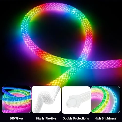 360 Degree Luminous Reticulate Weave Rope Lights, 10ft Addressable ICRGB LED Strip Lights — LED Strip Lights, maylit