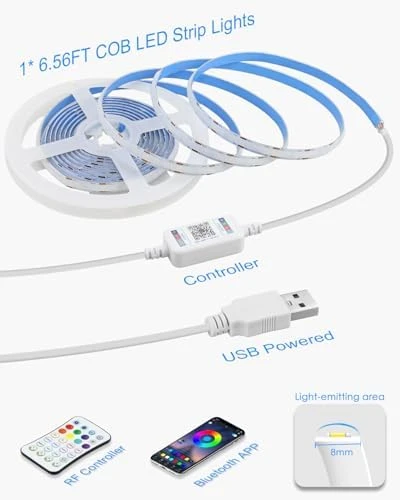Bluetooth USB RGB COB LED Strip Lights 6.56FT with Remote Control — LED Strip Lights, Samsion