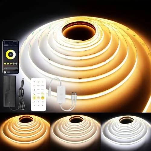 CCT COB LED Strip Lights, 65.6ft Dimmable 2700K-6500K 24V Tunable White LED Light Strip Kit, High Density CRI 90+ LED... — LED Strip Lights, AXMOTUT