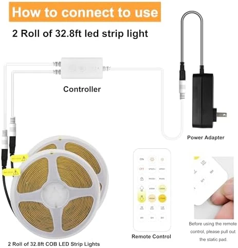 CCT COB LED Strip Lights, 65.6ft Dimmable 2700K-6500K 24V Tunable White LED Light Strip Kit, High Density CRI 90+ LED... — LED Strip Lights, AXMOTUT
