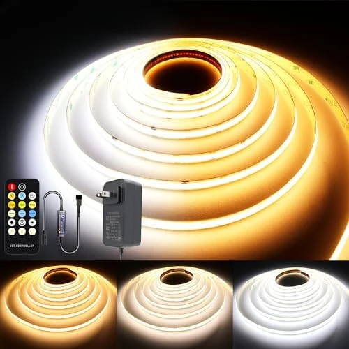 CCT COB LED Strip Lights, 65.6ft Dimmable 2700K-6500K 24V Tunable White LED Light Strip Kit, High Density CRI 90+ LED... — LED Strip Lights, AXMOTUT
