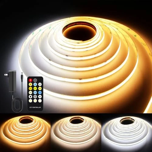 CCT COB LED Strip Lights, 65.6ft Dimmable 2700K-6500K 24V Tunable White LED Light Strip Kit, High Density CRI 90+ LED... — LED Strip Lights, AXMOTUT