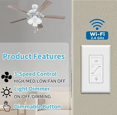 Smart Wi-Fi Ceiling Fan Control & Dimmer Wall Switch — Smart Switch, Nexete