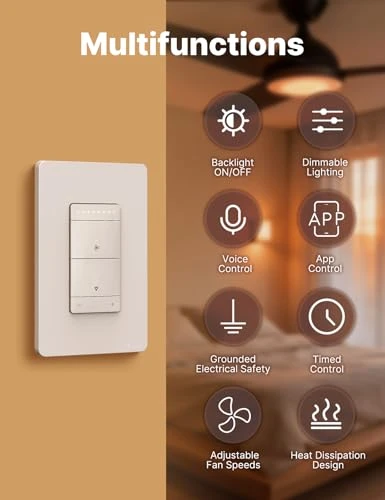 Star Ring Smart Ceiling Fan Control and Dimmer Light Switch — Smart Switch, MOES