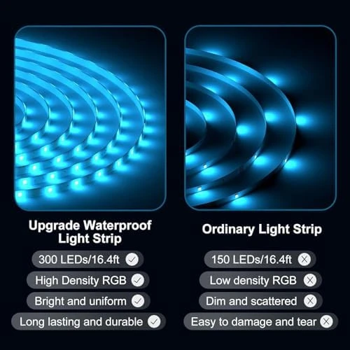 Waterproof Led Lights for Bedroom, 32.8ft (2 Rolls of 16.4ft) Led Strip Lights, 300 LEDs Color Changing RGB 44 Keys... — LED Strip Lights, DAYBETTER
