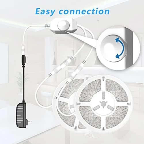 White LED Strip Lights, 100ft (2 Rolls of 50ft) Dimmable 6500K Daylight White LED Light Strip, 1800 LEDs Flexible LED... — LED Strip Lights, phopollo
