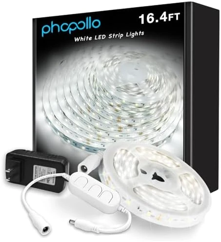 White LED Strip Lights, 100ft (2 Rolls of 50ft) Dimmable 6500K Daylight White LED Light Strip, 1800 LEDs Flexible LED... — LED Strip Lights, phopollo