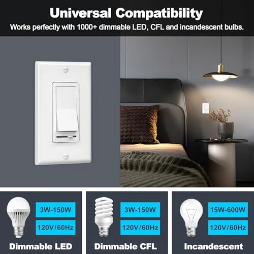 2 Pack Dimmer Light Switch, Universal Lighting Control, Single Pole or 3 Way — Smart Switch, BESTTEN