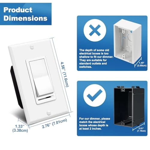2 Pack Dimmer Light Switch, Universal Lighting Control, Single Pole or 3 Way — Smart Switch, BESTTEN