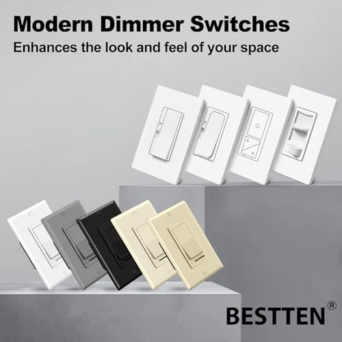 2 Pack Dimmer Light Switch, Universal Lighting Control, Single Pole or 3 Way — Smart Switch, BESTTEN