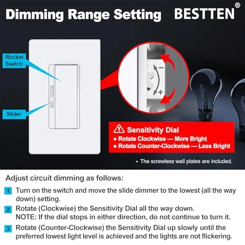 3 Pack Super Slim Slide Dimmer Light Switch — Smart Switch, BESTTEN
