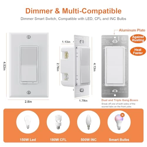 3-Way Smart WiFi Dimmer Light Switch — Smart Switch, EVA LOGIK