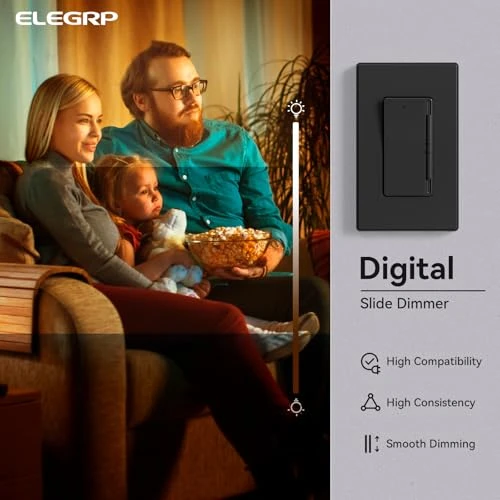 Digital Slide Dimmer Light Switch with Wallplate — Smart Switch, ELEGRP