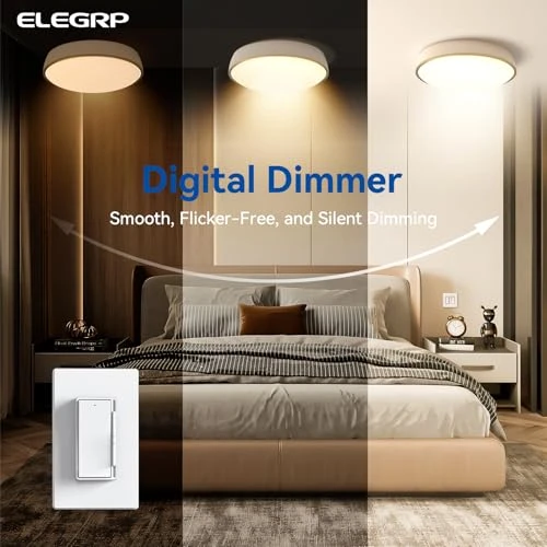 Dimmer Light Switch for 300W Dimmable LED/CFL Lights and 600W INC/HAL Bulbs — Smart Switch, ELEGRP