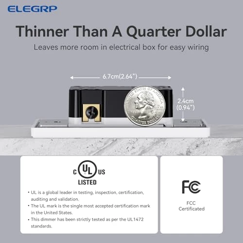 Dimmer Light Switch for 300W Dimmable LED/CFL Lights and 600W INC/HAL Bulbs — Smart Switch, ELEGRP