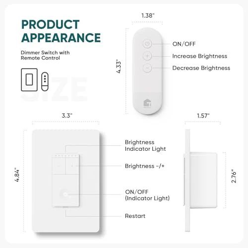 Dimmer Switch with Magnetic Remote — Smart Switch, TREATLIFE