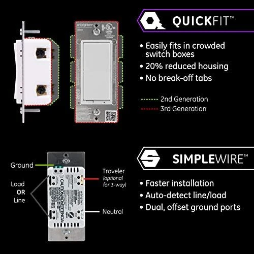 In-Wall Smart Paddle Dimmer with QuickFit and SimpleWire — Smart Switch, Enbrighten