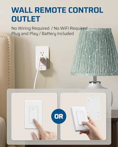 Remote Control Outlet with Wall Mounted Light Switch — Smart Plug, DEWENWILS