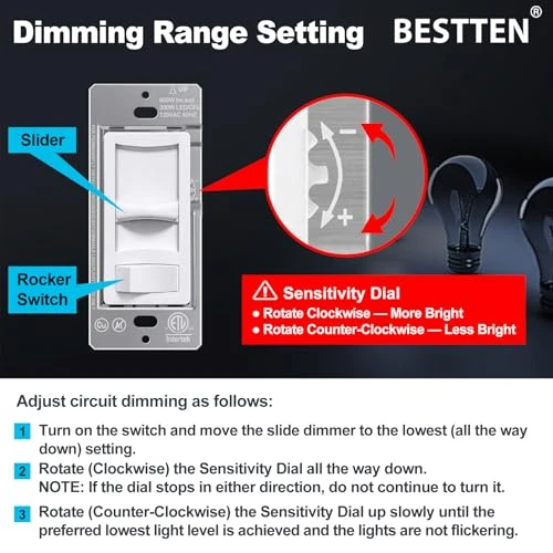 Super Slim Dimmer Switch 6-Pack — Smart Switch, BESTTEN