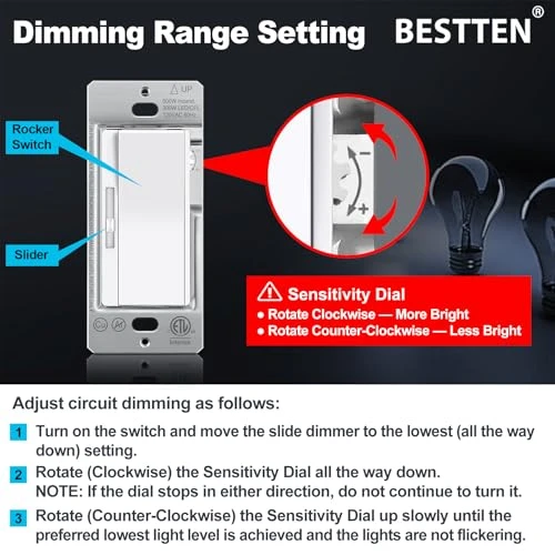 3 Pack Slide Dimmer Light Switch — Smart Switch, BESTTEN