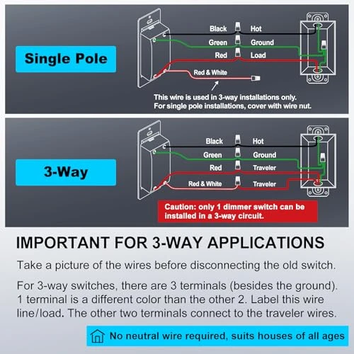 3 Pack Slide Dimmer Light Switch — Smart Switch, BESTTEN