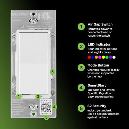 800 Series Z-Wave On/Off Paddle Switch — Smart Switch, Enbrighten