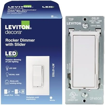 Decora Slide LED Advanced Dimmer Switch for 150W Dimmable LED, Halogen and Incandescent Bulbs and Fixtures — Smart Switch, Leviton
