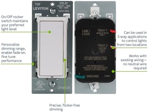 Decora Slide LED Advanced Dimmer Switch for 150W Dimmable LED, Halogen and Incandescent Bulbs and Fixtures — Smart Switch, Leviton