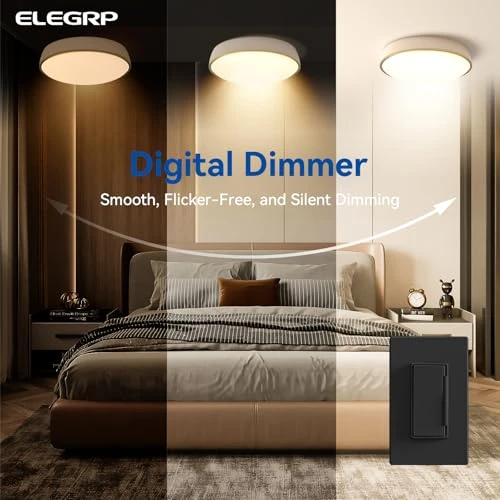 Digital Dimmer Light Switch for 300W Dimmable LED/CFL and 600W Incandescent/Halogen, Single Pole/3-Way LED Slide Dimmer,... — Smart Switch, ELEGRP