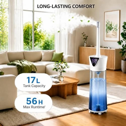 Humidifier for Bedroom Large Room – Ultra Quiet, 56H Runtime, Smart App & Remote — Humidifier, MONISEN