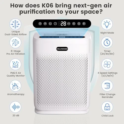 Large Room Air Purifier 3000 sq.ft with Washable Filters — Air Purifier, Visit the HEARBOBO Store