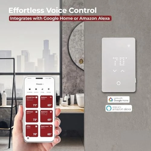 LED Smart Heated Floor Thermostat - WiFi & Touchscreen - 120/240V - Programmable with Voice Control - UWG5-4999 with... — Smart Thermostat, Warming Systems