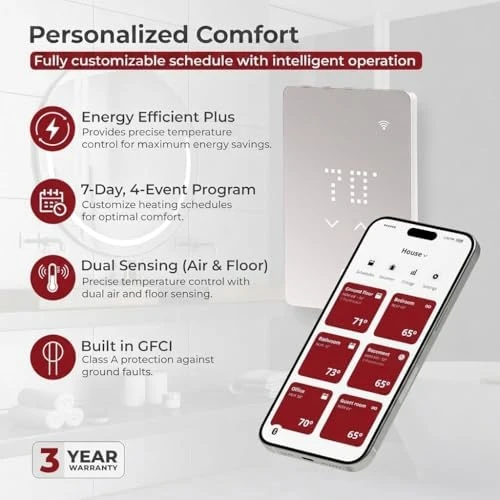 LED Smart Heated Floor Thermostat - WiFi & Touchscreen - 120/240V - Programmable with Voice Control - UWG5-4999 with... — Smart Thermostat, Warming Systems