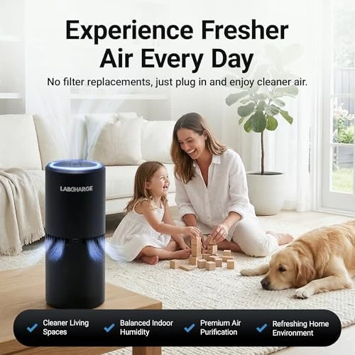 Small Ionic Air Purifier for Home & Bedroom – Silent HEPA Filter – Covers 250 Sq Ft – For Pet Hair, Smoke, Dust, Odors &... — Air Purifier, Lab Charge