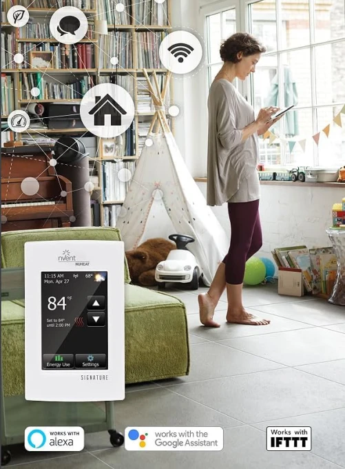 Programmable WiFi Dual-Voltage Floor Heating Thermostat with Touchscreen Interface — Smart Thermostat, nVent Nuheat
