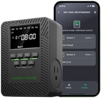 2-in-1 Smart Timer Outlet Dual Outlet App Control Custom Programmable 12 On/Off for Home Office and Plant Growth Use — Smart Plug, Mars Hydro